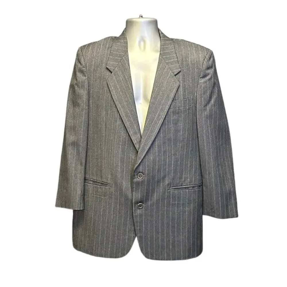 Francesco Maiolo Men’s 100% Wool Blazer Sport Coat Gray Pinstripe 44R
